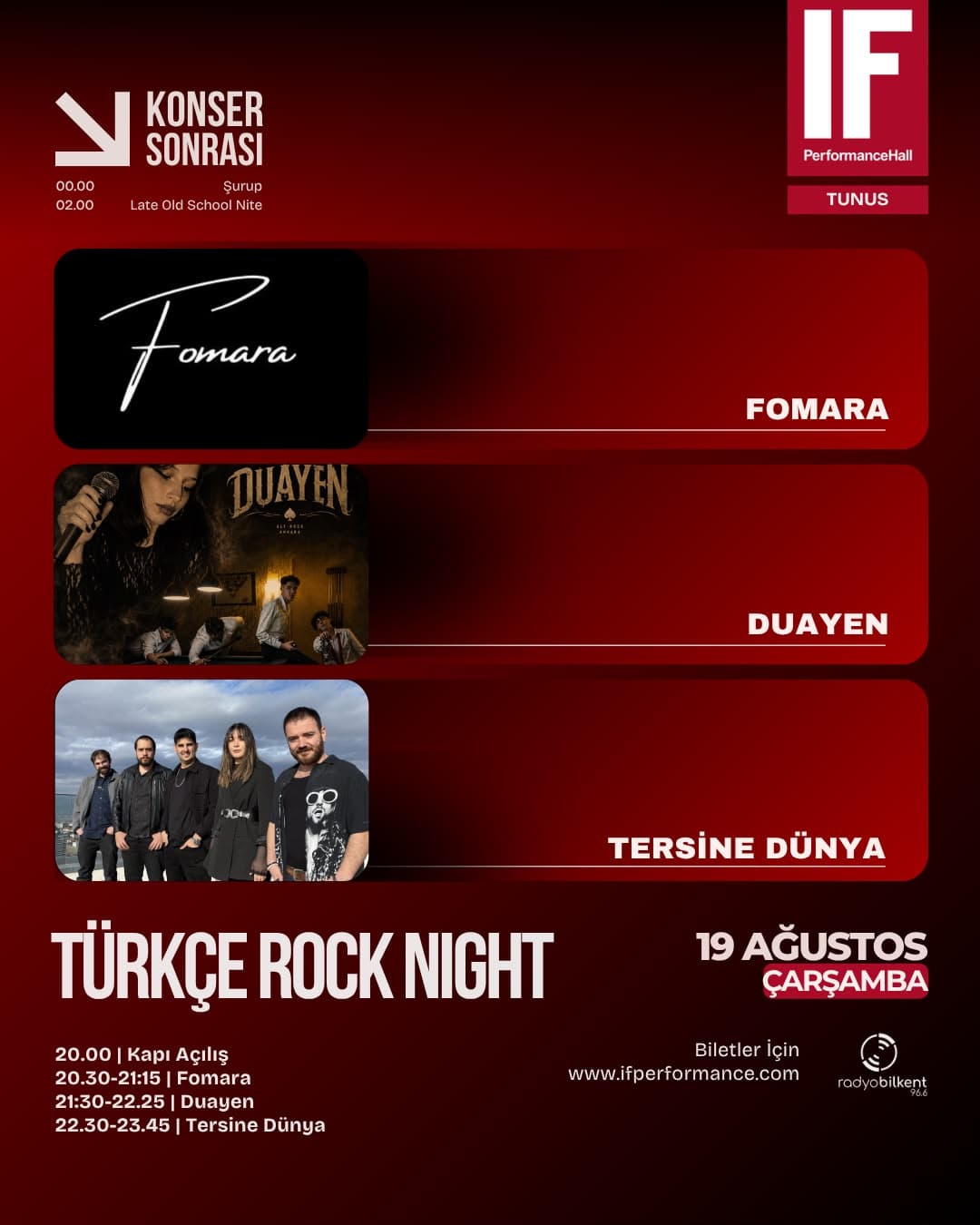 TÜRKÇE ROCK NIGHT (IF Performance Tunus) Biletleri - IF PERFORMANCE HALL ANKARA